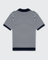 Walker & Hunt Milton Knitted Striped Polo Navy Cream 100% Cotton V-Neck