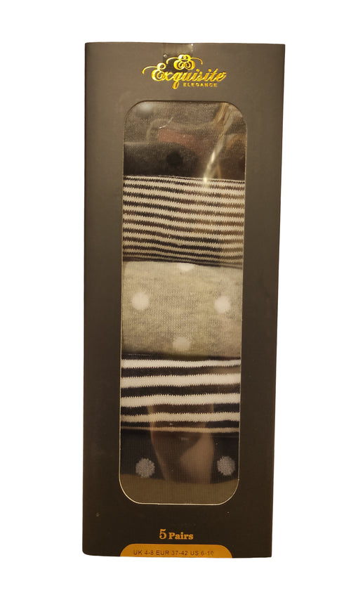 Exquisite Elegance Ladies 5 Pack Exquisite Elegance Stripes & Spots Socks – Style 3866
