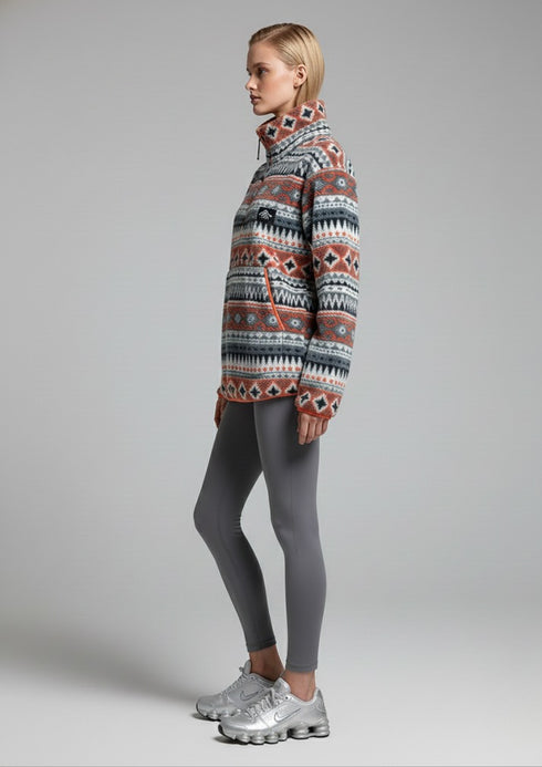 USCO Aztec Trek Fleece on Orange/Grey – Women’s Cosy 1/4 Zip US45509 T382