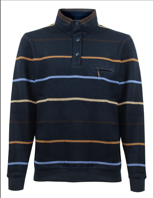 Kessler 1/4 Zip Stripe Sweatshirt with Button Cover - Casual Comfort