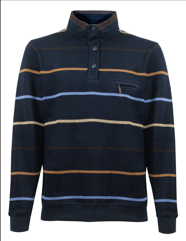Kessler 1/4 Zip Stripe Sweatshirt with Button Cover - Casual Comfort
