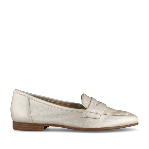 Caprice Women’s Silvery Metallic Leather Loafers – Wide G-Fit Comfort Shoes – 9-24200-44