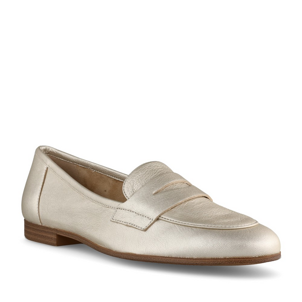 Caprice Women’s Silvery Metallic Leather Loafers – Wide G-Fit Comfort Shoes – 9-24200-44