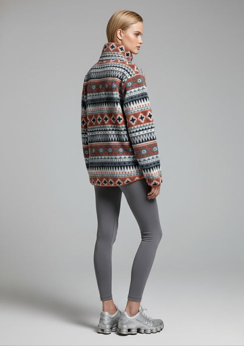 USCO Aztec Trek Fleece on Orange/Grey – Women’s Cosy 1/4 Zip US45509 T382