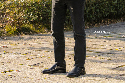 G Comfort Men's Black Waterproof Wide Fit Leather Slip-On Shoes A-905S