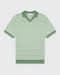 Walker & Hunt Milton Knitted Striped Polo Sage Cream 100% Cotton V-Neck