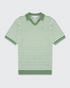 Walker & Hunt Milton Knitted Striped Polo Sage Cream 100% Cotton V-Neck