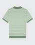 Walker & Hunt Milton Knitted Striped Polo Sage Cream 100% Cotton V-Neck