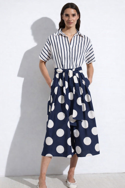 Bariloche Daroca Polka Dot & Stripe Cotton Dress Ink/White – 87171478