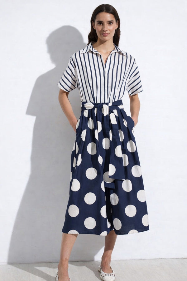 Bariloche Daroca Polka Dot & Stripe Cotton Dress Ink/White – 87171478