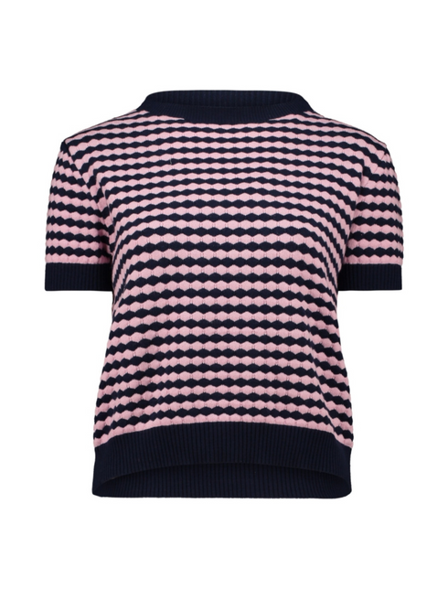Hailys Ladies Me44rle Striped Short Sleeve Jumper - Navy/Rose AFM-93068