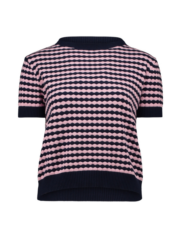 Hailys Ladies Me44rle Striped Short Sleeve Jumper - Navy/Rose AFM-93068
