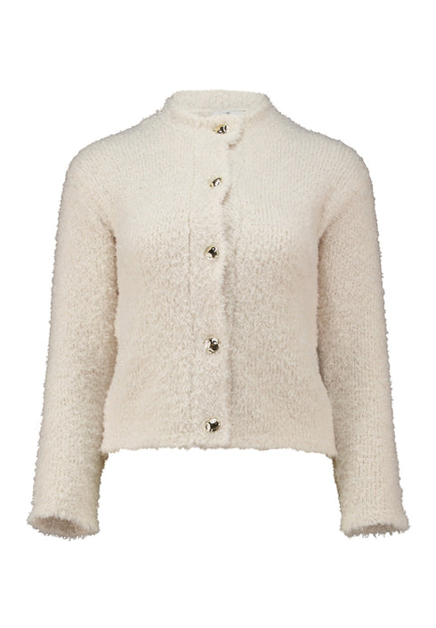Hailys Li44lith Textured Wool Blend Button-Down Cardigan AIM-2601067 - Cream