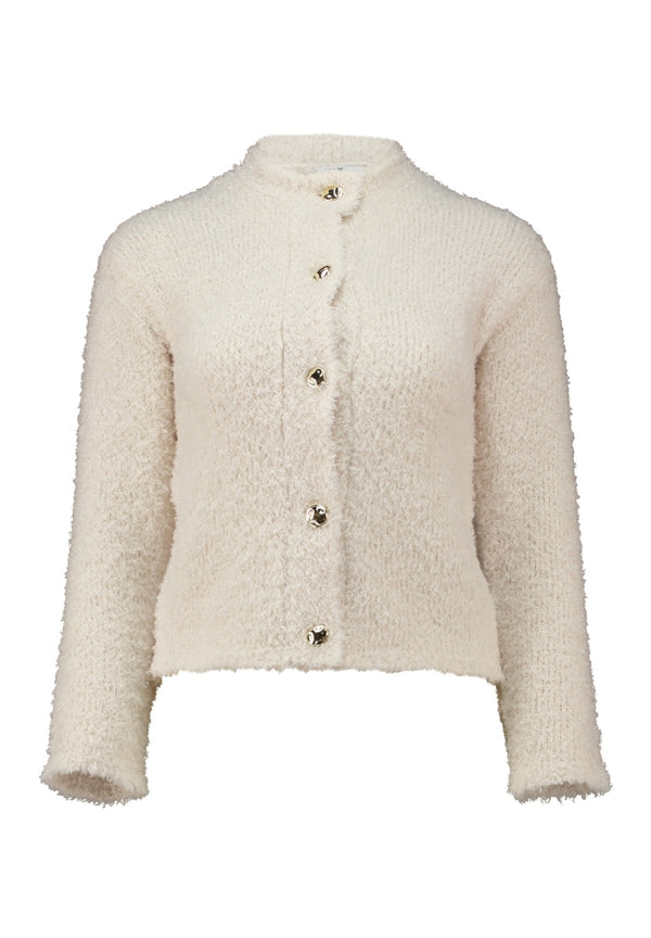 Hailys Li44lith Textured Wool Blend Button-Down Cardigan AIM-2601067 - Cream