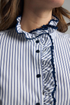 Bariloche Atina Striped Ruffle Mandarin Collar Cotton Shirt ATINA226 - Navy / White