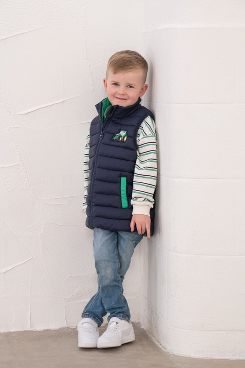 Lighthouse Boys Abel Navy and Green Tractor Quilted Gilet