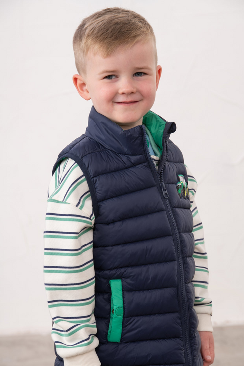 Lighthouse Boys Abel Navy and Green Tractor Quilted Gilet