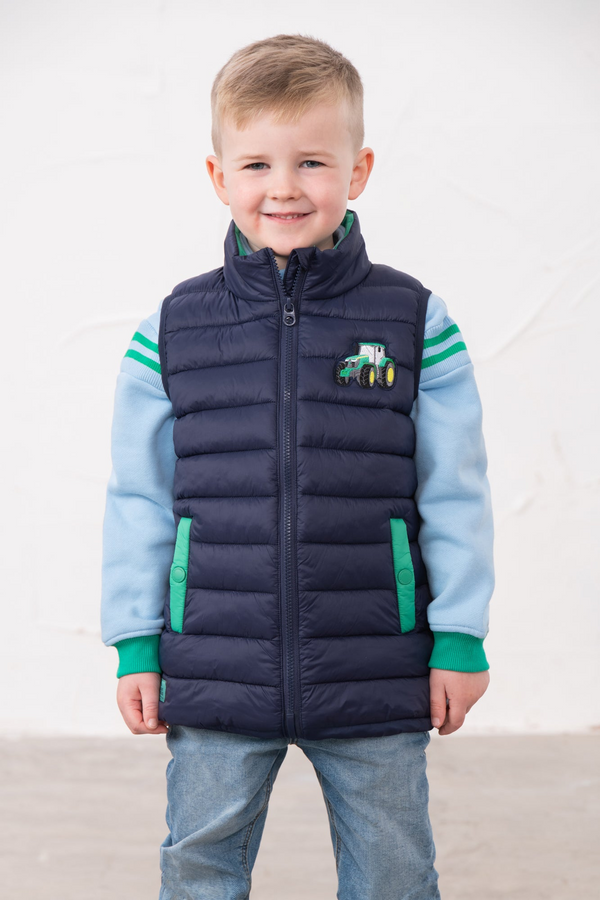 Lighthouse Boys Abel Navy and Green Tractor Quilted Gilet