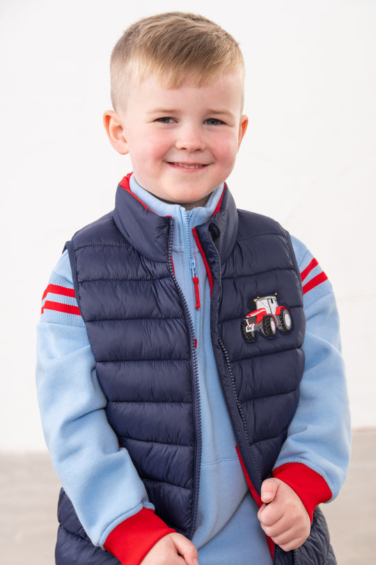 Lighthouse Boys Abel Navy and Red Tractor Quilted Gilet