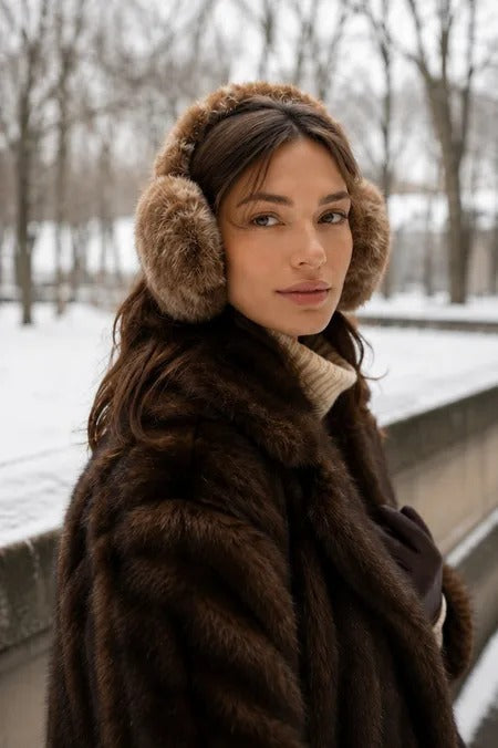 Phanie Mode Two-Tone Plush Faux Fur Ear Muffs BA-4851AH - Beige/Offwhite