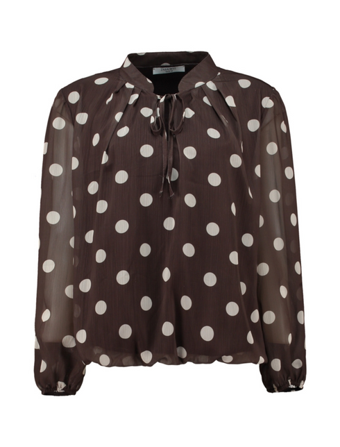 Zabaione Ladies Ga44brielle Polka Dot Tie Neck Blouse - Coffee BK-167-160