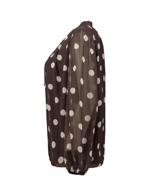 Zabaione Ladies Ga44brielle Polka Dot Tie Neck Blouse - Coffee BK-167-160