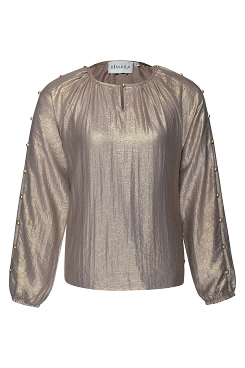 Kimara Bras Metallic Studded Long-Sleeve Blouse BRAS - Gold