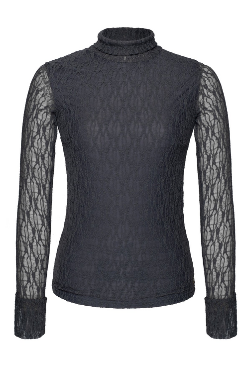Kimara Brodi Openwork Textured Turtleneck Top BRODI - Grey Souk