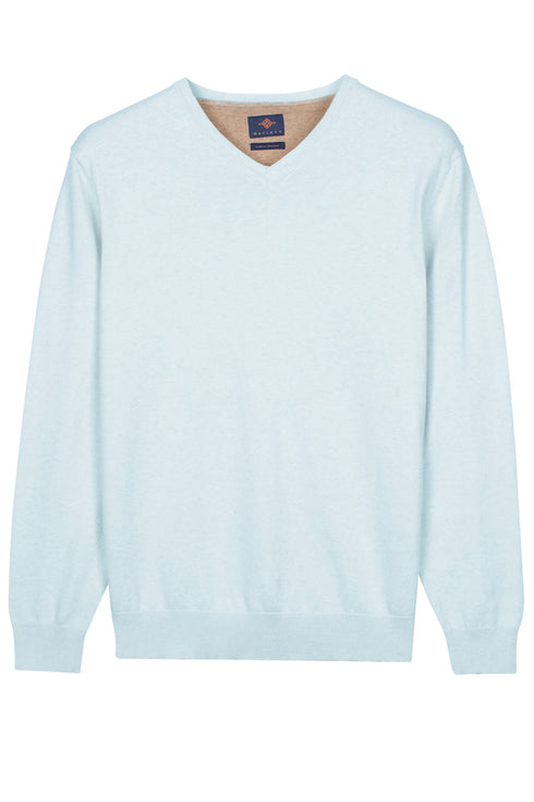 Baileys Mens Long Sleeve Cotton V-Neck Knit Jumper 615 Soft Blue 618100