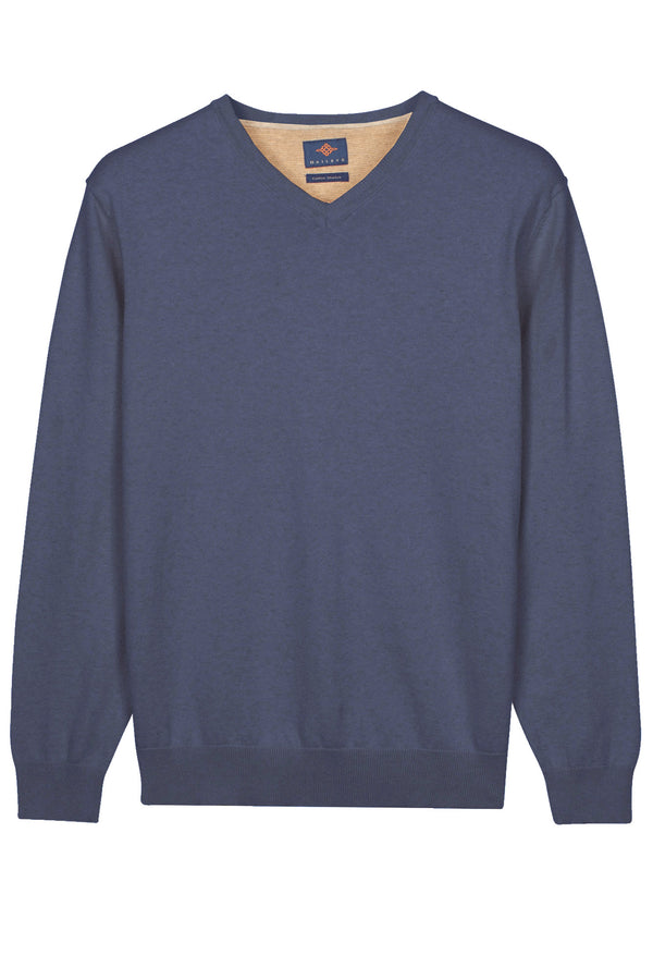 Baileys Mens Long Sleeve Cotton V-Neck Knit Jumper 655 Cloud Blue 618100