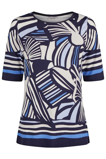 Barbara Lebek Navy, Blue & Off-White Abstract Print Top Theme 5 82060052