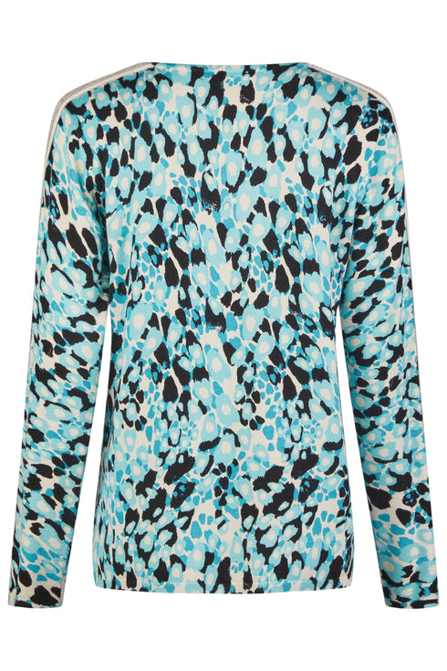 Barbara Lebek Abstract Print Jumper With Metallic Trim Sleeves Turquoise 80580052