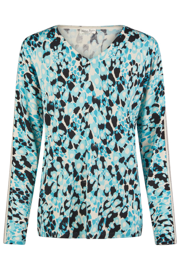 Barbara Lebek Abstract Print Jumper With Metallic Trim Sleeves Turquoise 80580052