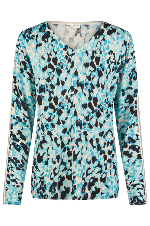 Barbara Lebek Abstract Print Jumper With Metallic Trim Sleeves Turquoise 80580052