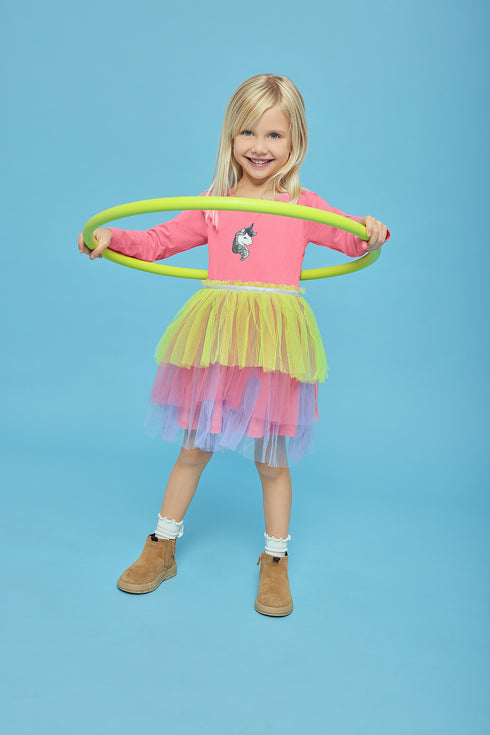 Blue Seven Girls Unicorn Dress – Salmon with Tulle Skirt 773708