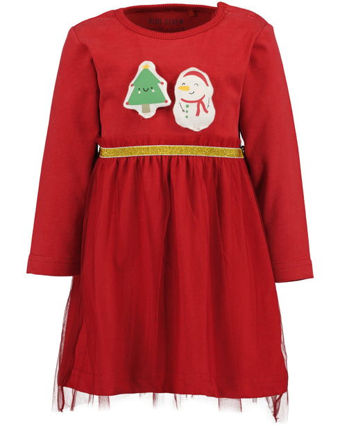 Blue Seven Toddler Girls Red & Gold Christmas Dress with Tulle Skirt - 963120