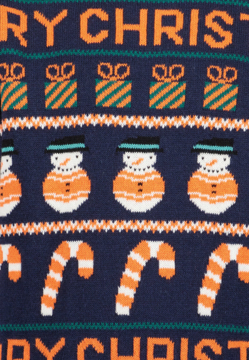 Boys Blue Seven Navy & Orange Christmas Jumper – 869099