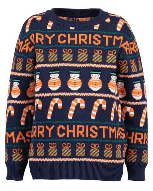 Boys Blue Seven Navy & Orange Christmas Jumper – 869099