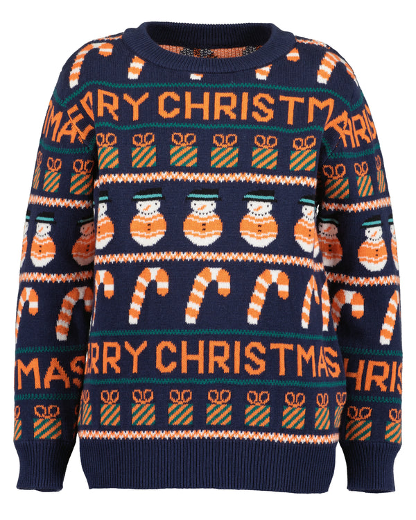 Boys Blue Seven Navy & Orange Christmas Jumper – 869099