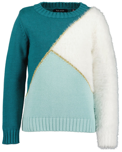 Blue Seven Girls Knit Pullover – Green & White with Gold Accents 769137