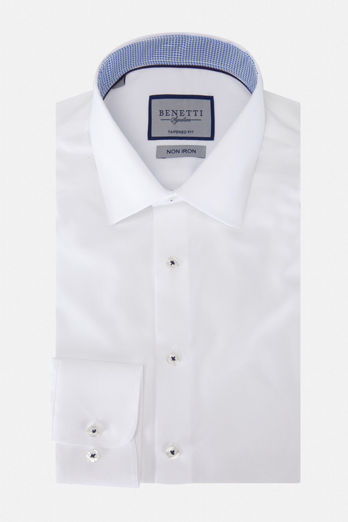 Benetti Menswear Brad White Tapered Fit Non-Iron Cotton Shirt