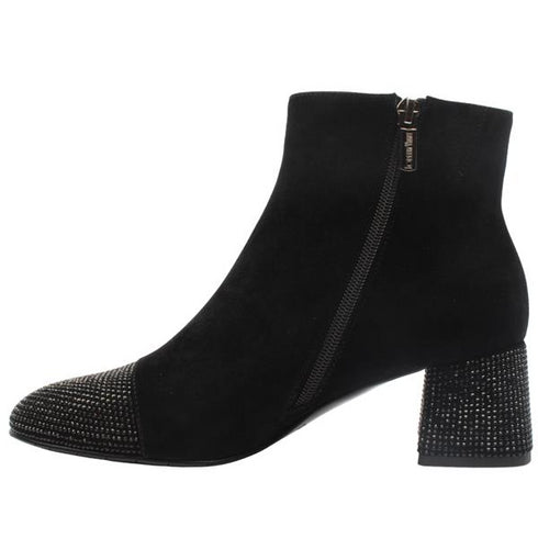Loretta Vitale C1507 Women's Black Suede Diamante Ankle Boots
