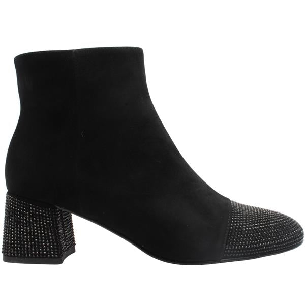 Loretta Vitale C1507 Women's Black Suede Diamante Ankle Boots