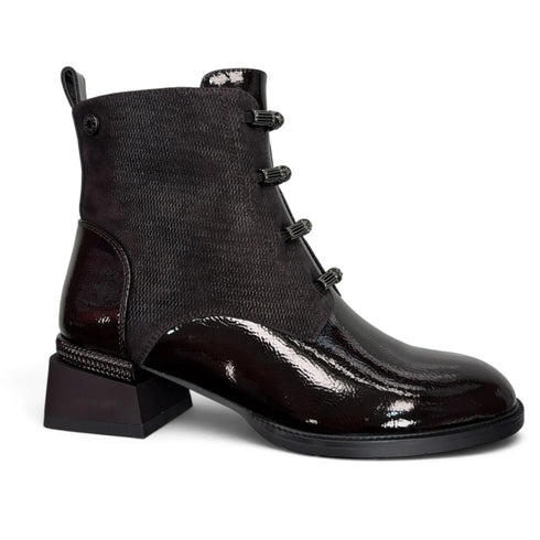 Loretta Vitale Patent Leather Ankle Boot C38132 - Chocolate Brown