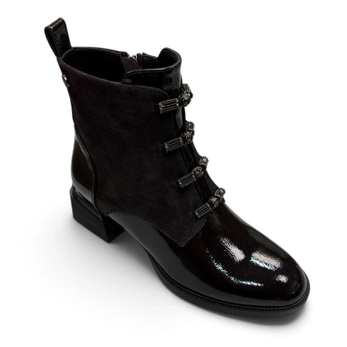 Loretta Vitale Patent Leather Ankle Boot C38132 - Chocolate Brown