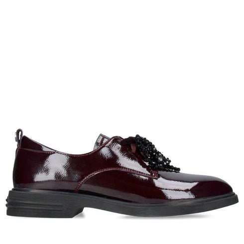 Loretta Vitale Patent Leather Beaded Lace Loafer Shoe C38154 - Bordo