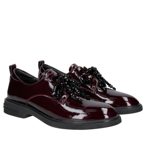 Loretta Vitale Patent Leather Beaded Lace Loafer Shoe C38154 - Bordo