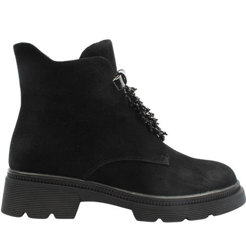 Loretta Vitale C3841 Women's Black Suede Beaded Tasseled Ankle Boots