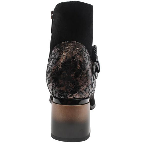 Loretta Vitale C3849 Women's Black Suede Ankle with Heel Detail Boots