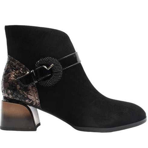 Loretta Vitale C3849 Women's Black Suede Ankle with Heel Detail Boots